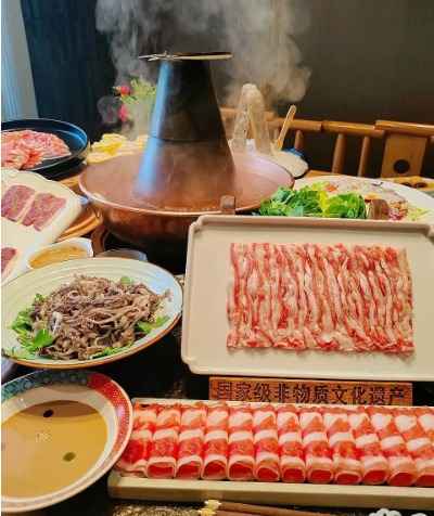 Beijing-style copper pot hot pot with lamb.