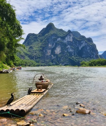 Bamboo rafts along the Li River in Guilin.