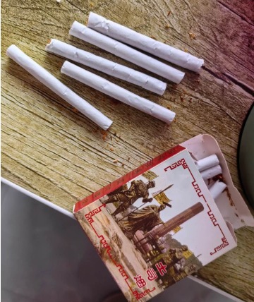 The finished hand-rolled cigarettes.