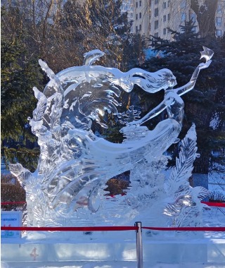 A fairy-shaped ice sculpture at the Harbin Ice and Snow Festival.