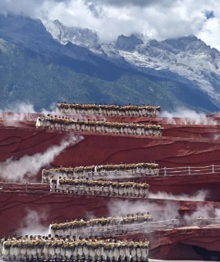 Every level of the "Impression Lijiang" stage is packed with performers.