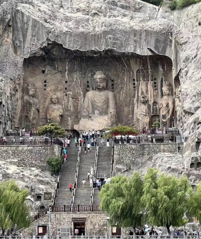 The Buddha statues at the Longmen Grottoes.