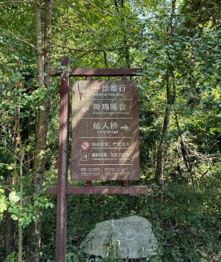 A road sign on the mountain trail in Zhangjiajie Forest Park.