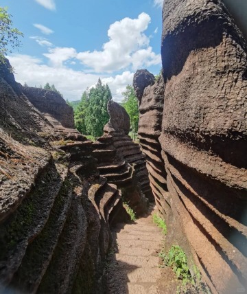 Walking through the Red Stone Forest.