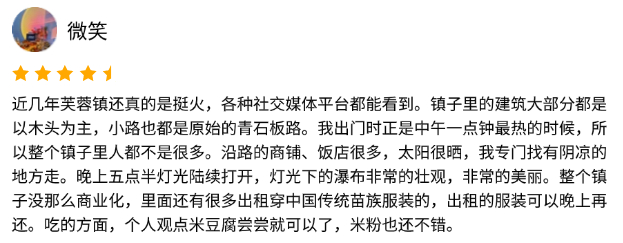 Reviews from Chinese tourists about Furong Ancient Town.