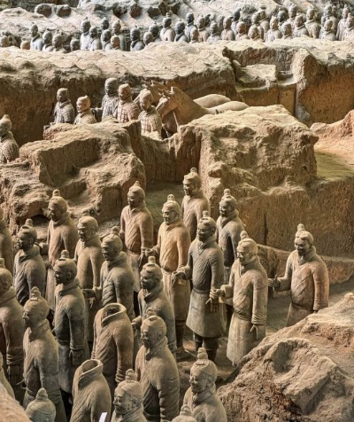 Dozens of Terracotta Warriors are inside the pit.