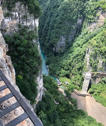 Overlooking the panoramic view of Zhangjiajie Grand Canyon from the top of the cliff.